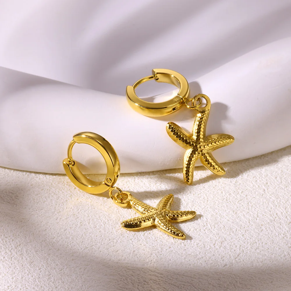Starfish Dangle Earrings for Women Girls 18K Gold Plated Stainless Steel Earrings Drop Ocean Element Femmes Ear Jewelry Freeship