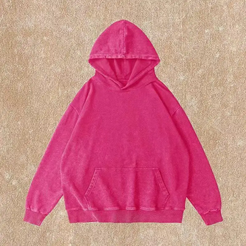 

Men's Women Hoodies American Style Vintage Washed Sweatshirt Loose Drop Shoulder Terry Cloth Hooded Sweater