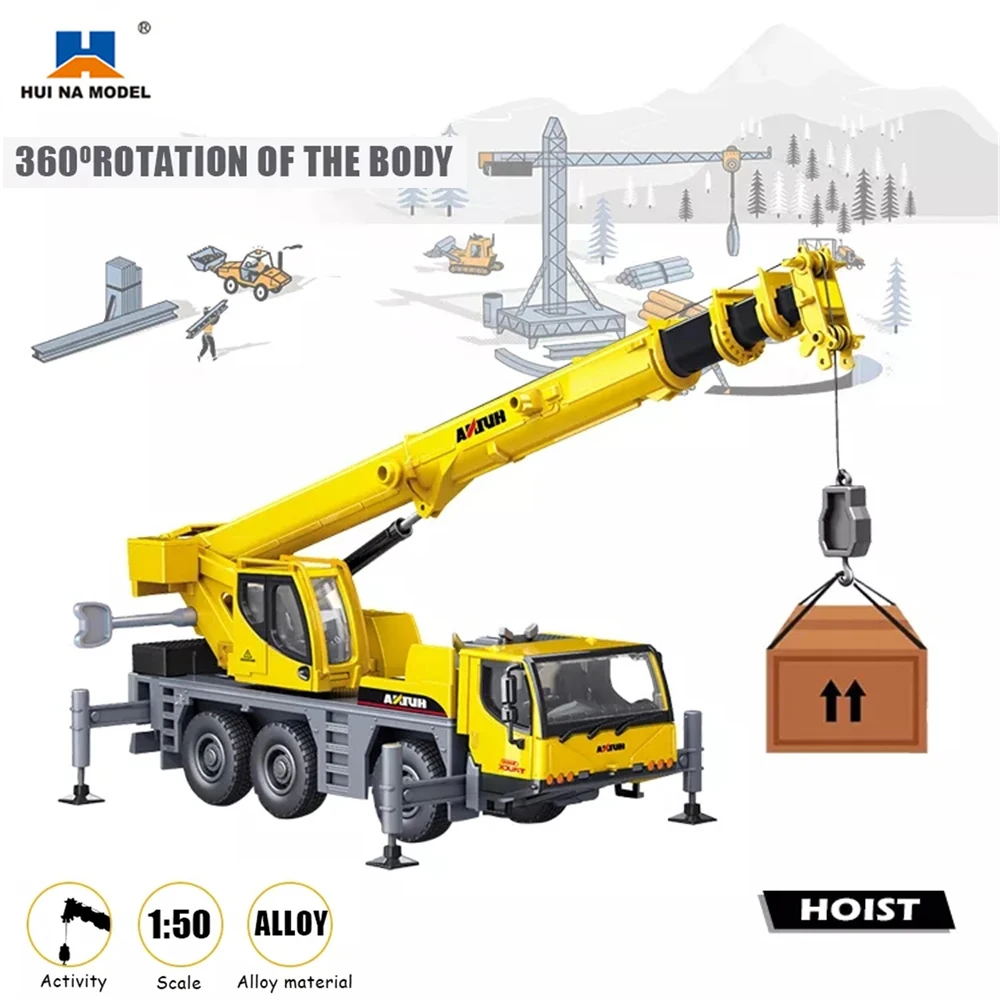 

HUINA 1702 1:50 Alloy Truck-Mounted Crane Diecast Model Simulation Construction Engineering Vehicle Crane Children Toys