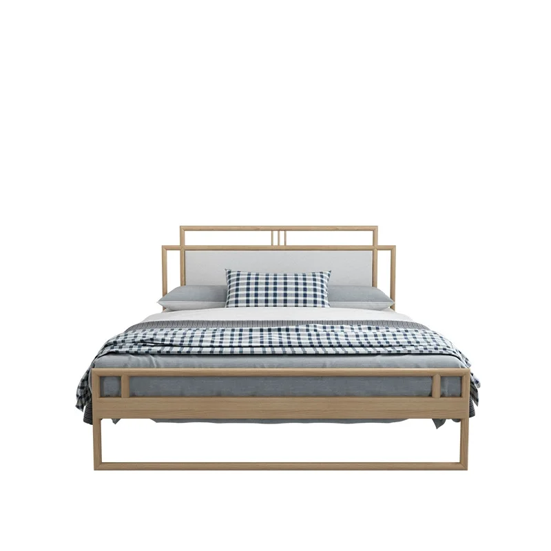 

Новая двуспальная кровать в китайском стиле из массива дерева, с тканевой обивкой, простая современная кровать в стиле дзен для виллы, кровать для главной спальни, свадебная кровать из ясеня.