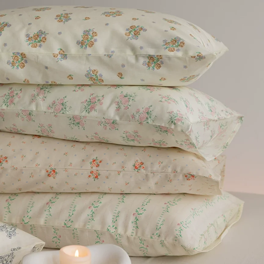 Soft Floral Comfortable Rectangular Pillowcase Single Piece Stripe Cotton 48*74cm Solid Pillow Cover
