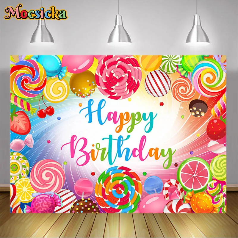 Candy Paradise พื้นหลังวันเกิดแบนเนอร์ Lollipop Ice Cream ฉากหลังทารกแรกเกิดการถ่ายภาพ Portrait Photo Studio Props
