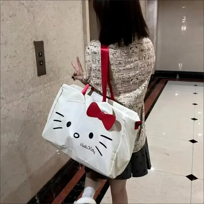 Kawaii Hello Kitty Large Capacity Handbag Anime Sanrio Outdoor Travel Bag Cartoon Printing Portable Shoulder Storage Bags