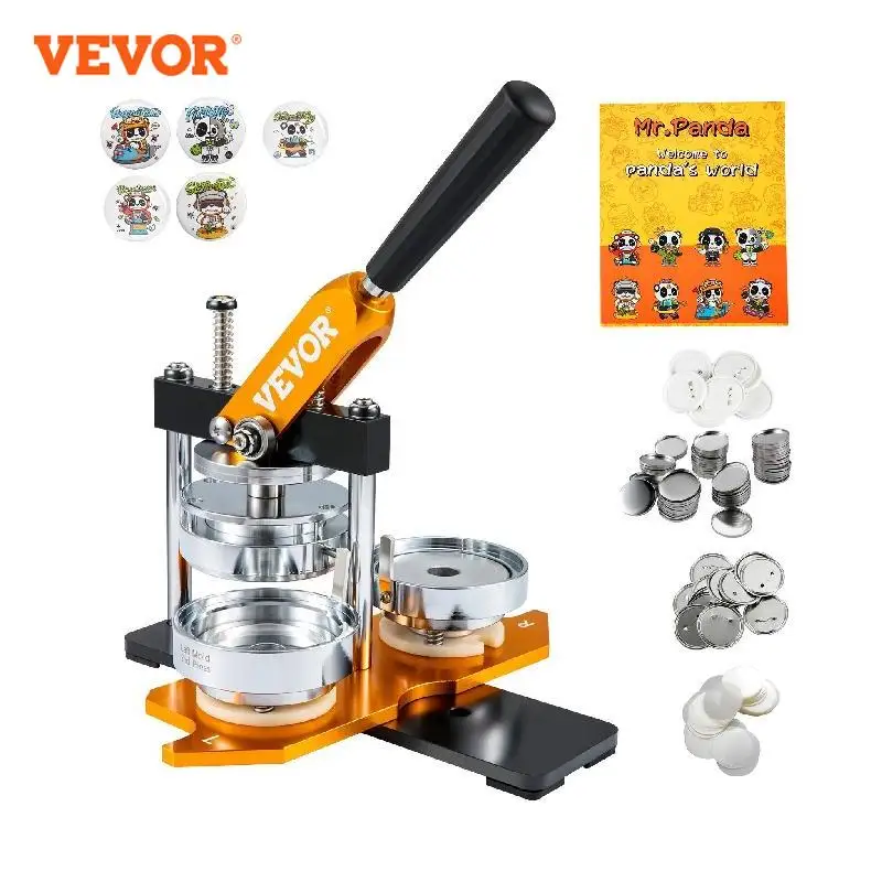 VEVOR Kit per Fustellatrice Manuale di Badge Spillo Bottoni Diametro 75mm, Kit di Punzonatrice Manuale in Acciaio Alluminio per Badge Spillo Fai-da-te con Accessori Completi Modelli da Diametro 75mm
