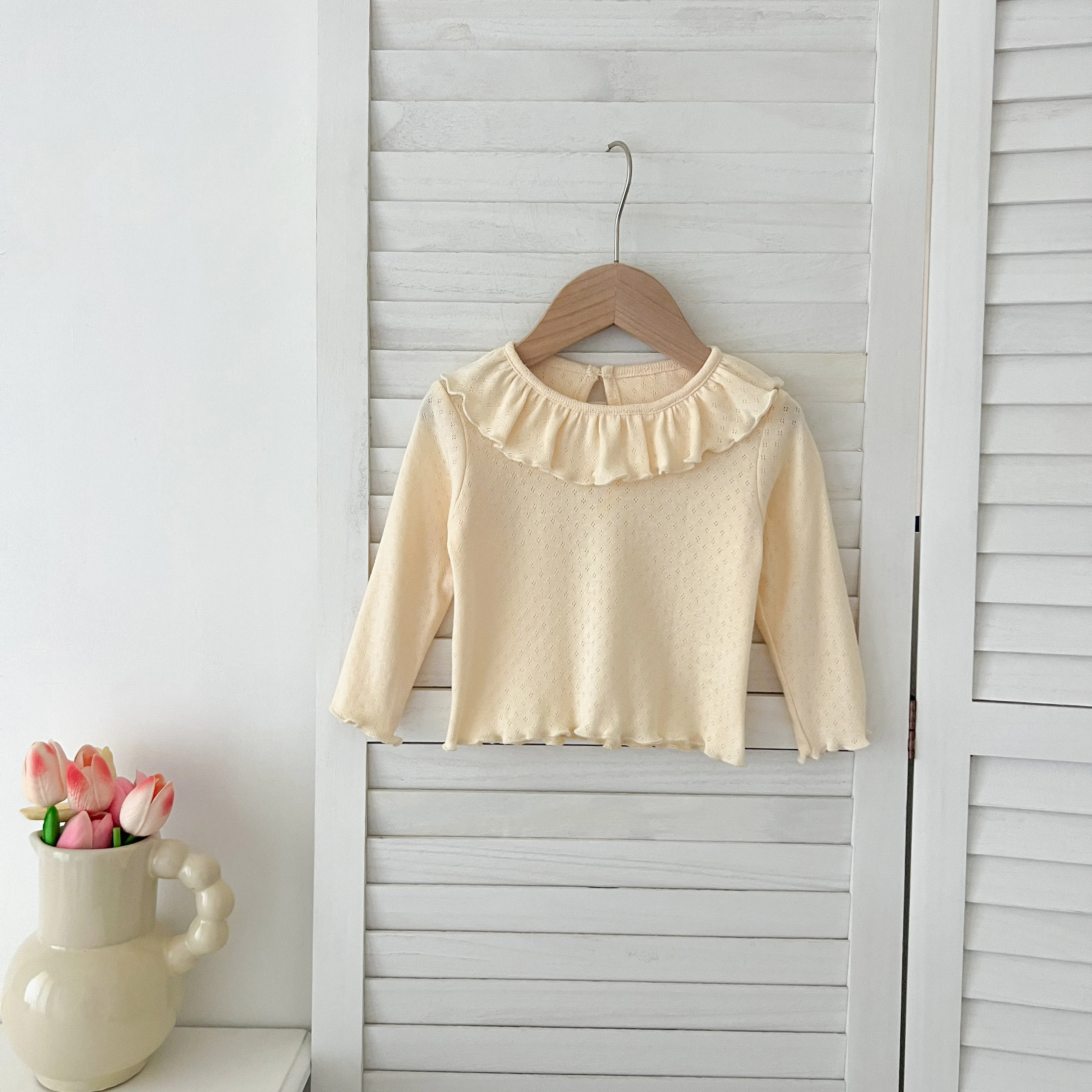 1-6Yrs Baby Kleidung Frühling Infant Mädchen Langarm T-shirts Spitze Lotus Kragen Prinzessin Kinder Bodenbildung Shirt Kleinkind Baumwolle Tops – Detail 34