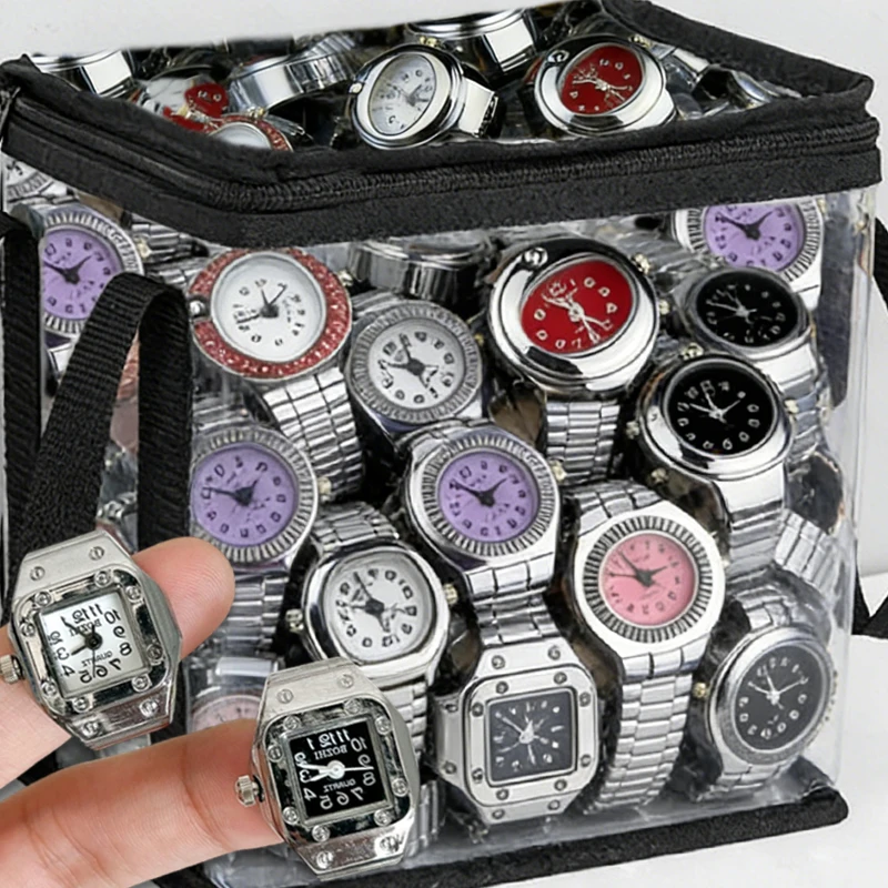 New Trendy Korean Mini Square Ring Watchs Women's Retro Round Finger Watchs Student Ring Watch Real Watch