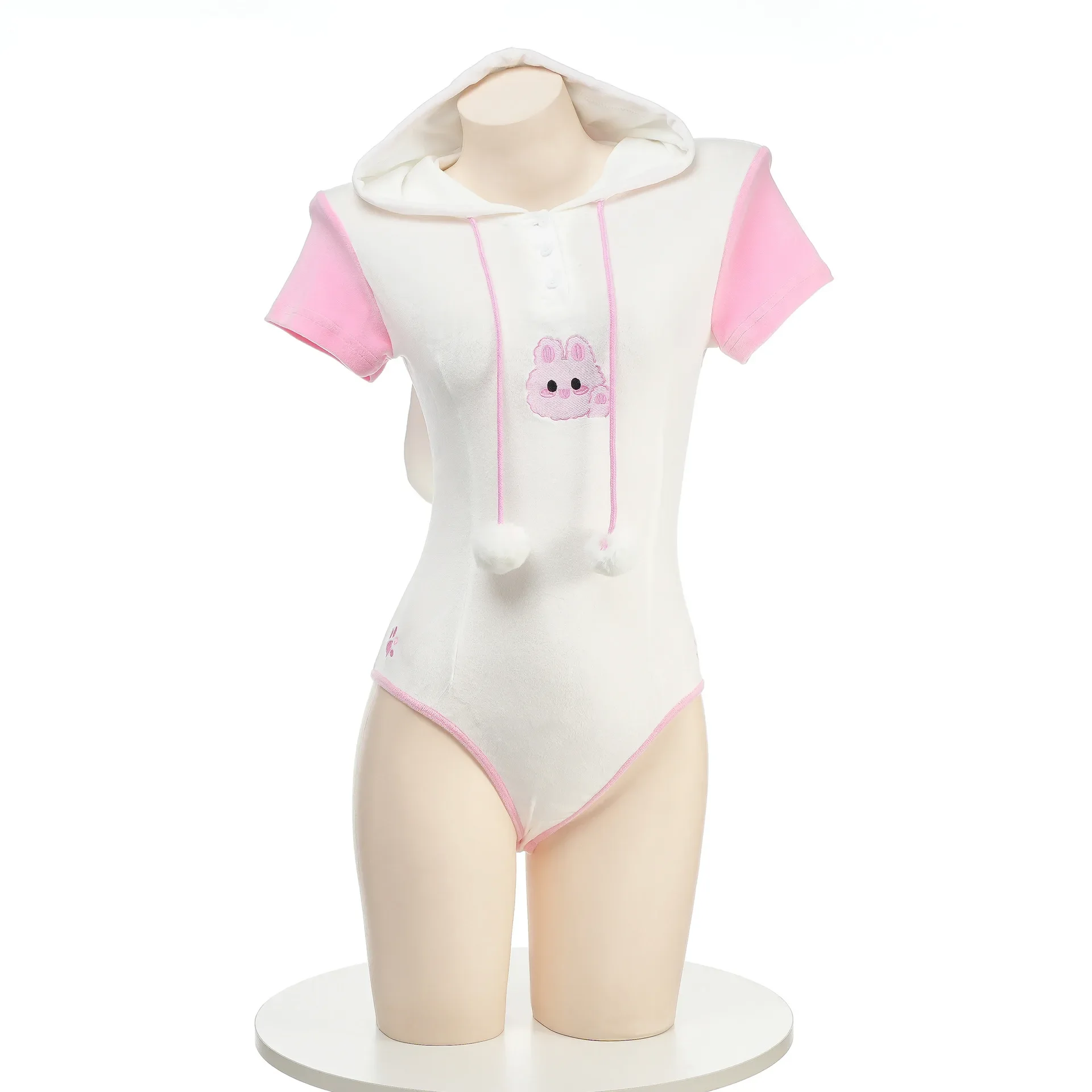 Süße Kaninchen Stickerei gedruckt Hoodie Bodysuit Frauen Hase Mädchen Kostüme Cosplay Haarball Rollenspiel Unterwäsche rosa Outfit Pyjama