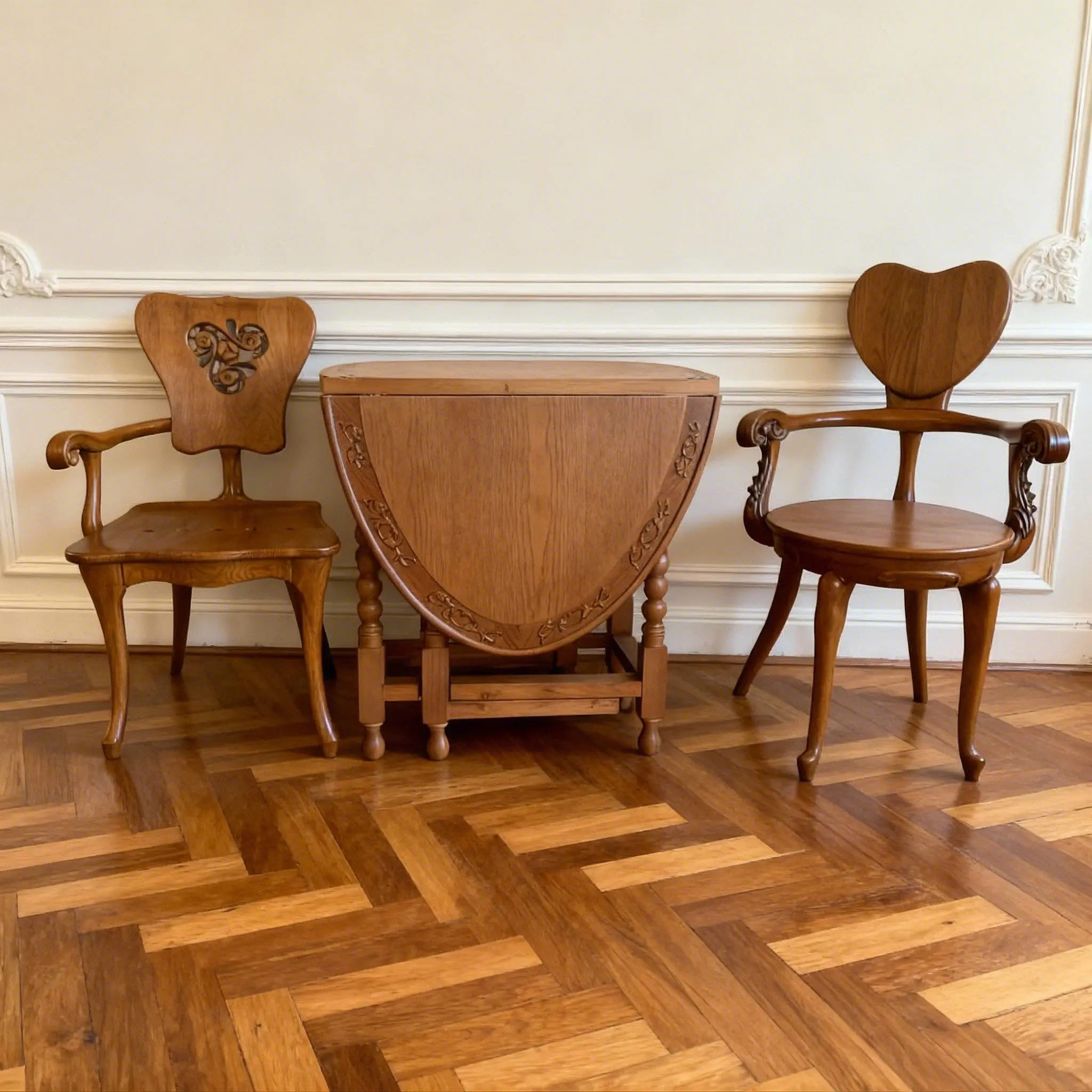 DSA retro solid wood furniture oval dining table foldable carved edge few decoration study living room