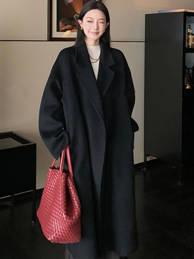 

Double-Sided Camere Bla Woolen Coat Women's Lazy Sle Winter New Arrival Premium Feel eepskin Jaet Korean Version