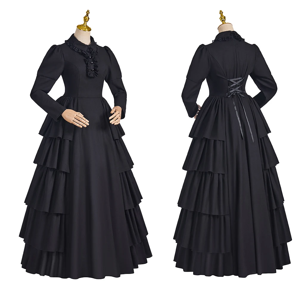 Medieval Victorian Gothic Princess Black Ball Gown Women Court Royal Gothic Elegant Vampire Bride Swing Dress Mourning Dress