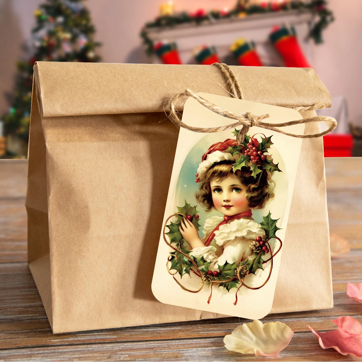 50 Stück Vintage-Weihnachts-Geschenkanhänger zum Aufhängen mit Hanfseil, für Weihnachtsgeschenke, Feiertagsdekoration, Beschriftung von Geschenkverpackungen, Partygeschenke – Detail 6