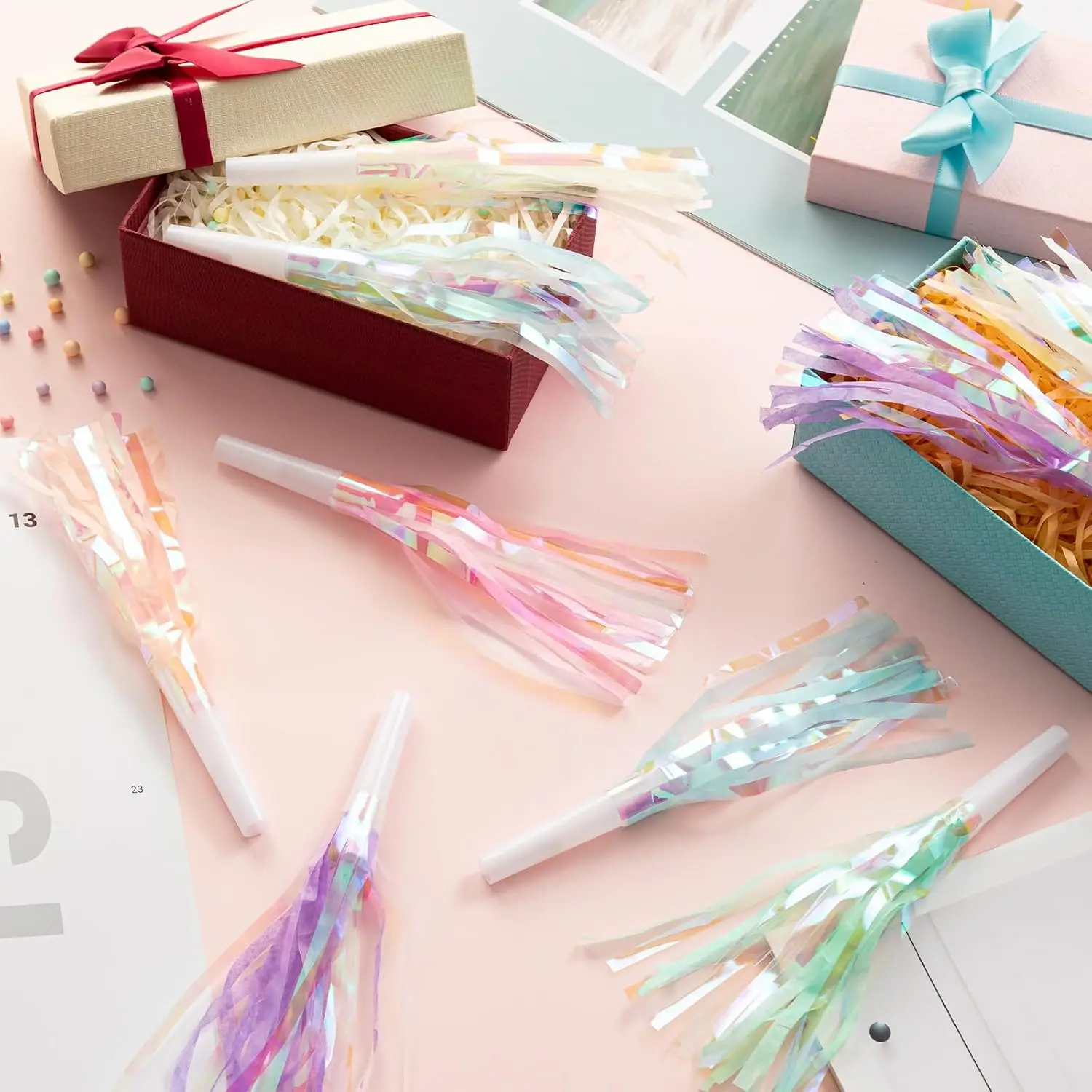 36 pcs Party Blowers Noise Makers Glitter Metallic Fringed Party Horns for Birthday Blow Horns Graduation Favors Supplies