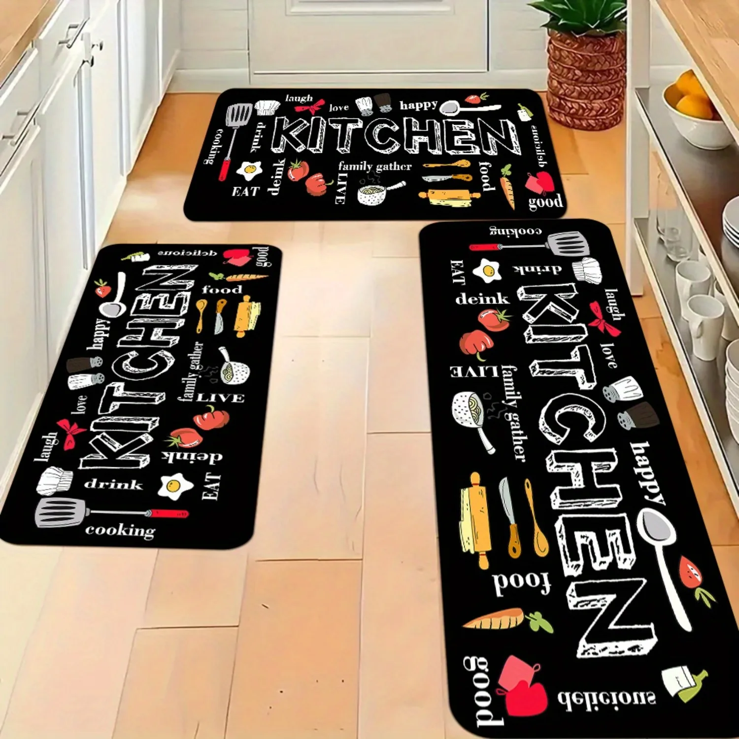 Kitchen Art 1/2/3pcs Set Area Rug Dining Comfy Bedside Floor Mat Front Door Carpet Patio Corridor Living Sofa Side Graphic