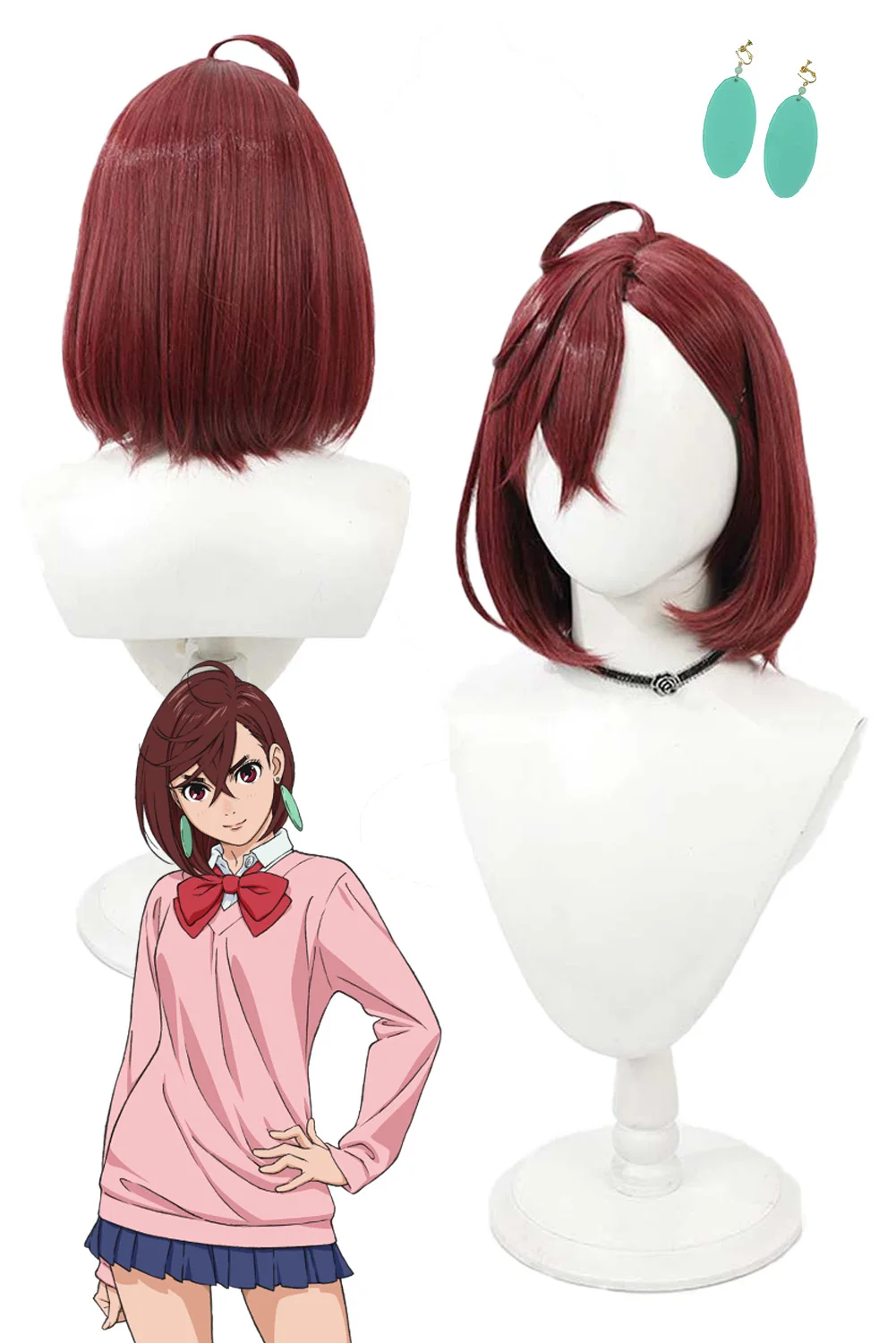 Momo Ayase Anime DAN DA DAN Cosplay Prop Brown Wig Blue Long Earrings Clip Women Girl Set Holloween Party Show Play Accessory