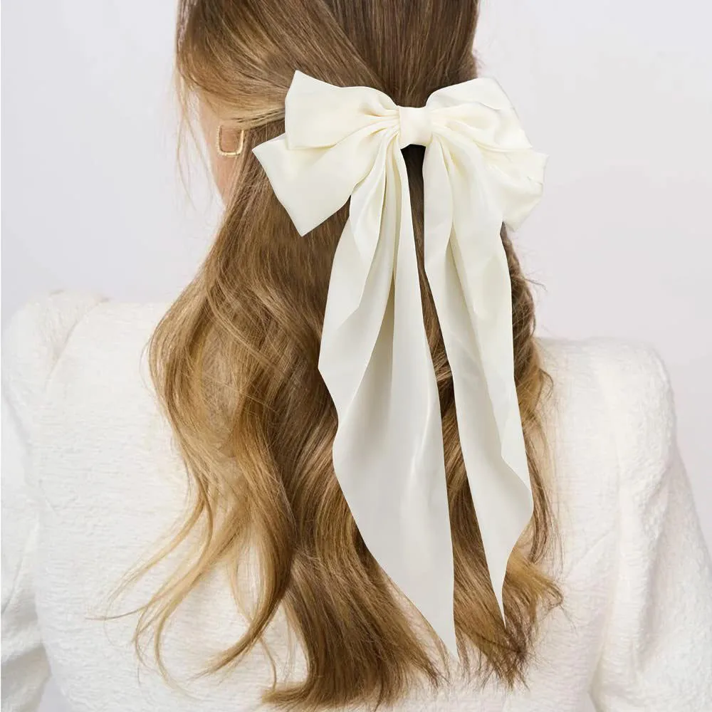 

4Pcs Oversize Bowknot Hair Clip Set Elegant Ribbon Hairgrips Barrette Simple Satin Two Layer Butterfly Bow Hairpins Spring Clip