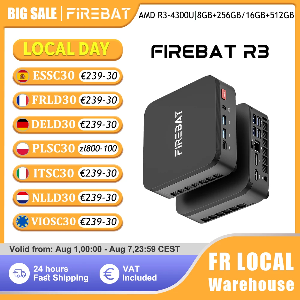 Mini PC FIREBAT R3 AMD Ryzen 3 4300U 8GB 16GB RAM LPDDR4 256GB 512GB SSD M.2 SATA Windows 11 Pro Computadora de Escritorio WiFi6 BT5.2