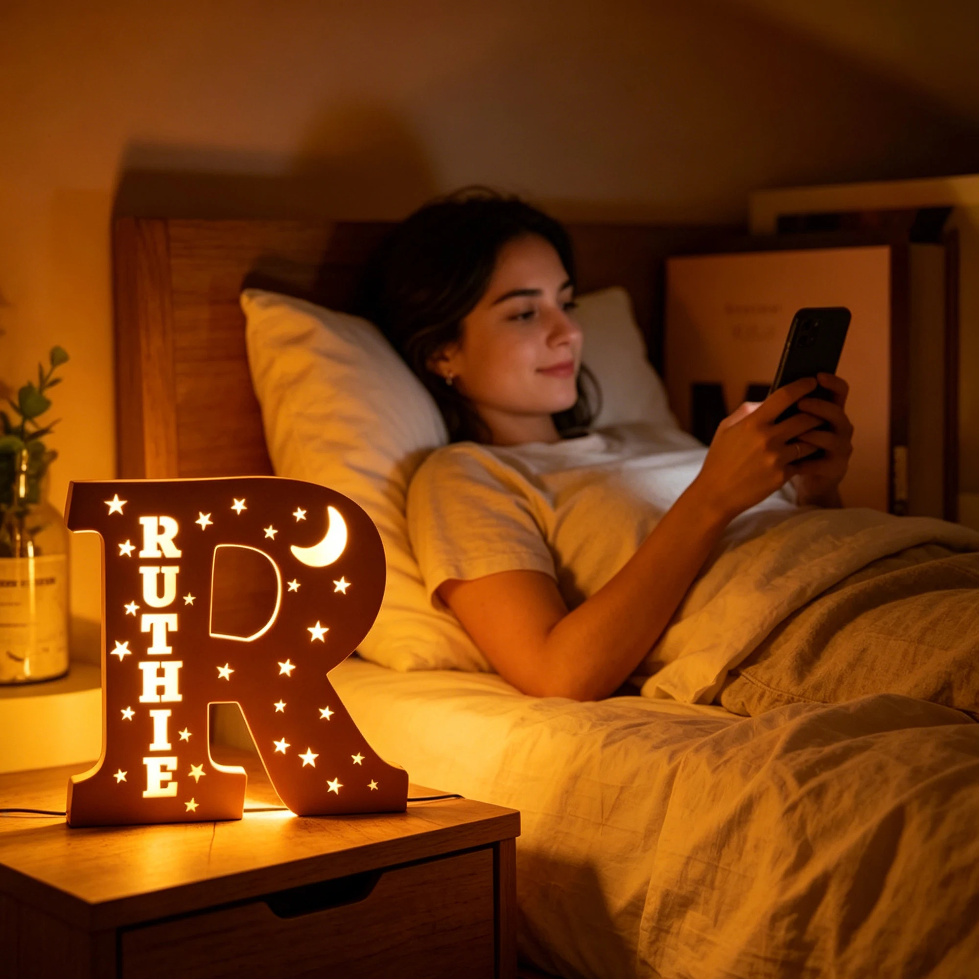 1Pc Custom USB Powered Wooden Alphaet Name Light Sign Ornament,Home Room Decor,Wedding Birthday Anniversary Graduation Gift