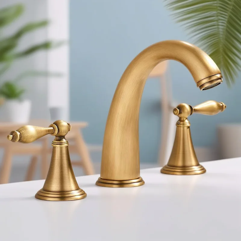 

Basin Faucet 3 Holes Dual Control Bathroom Sink Faucet Deck Mounted Cold Hot Vintage Mixer Taps Bathtub Faucet