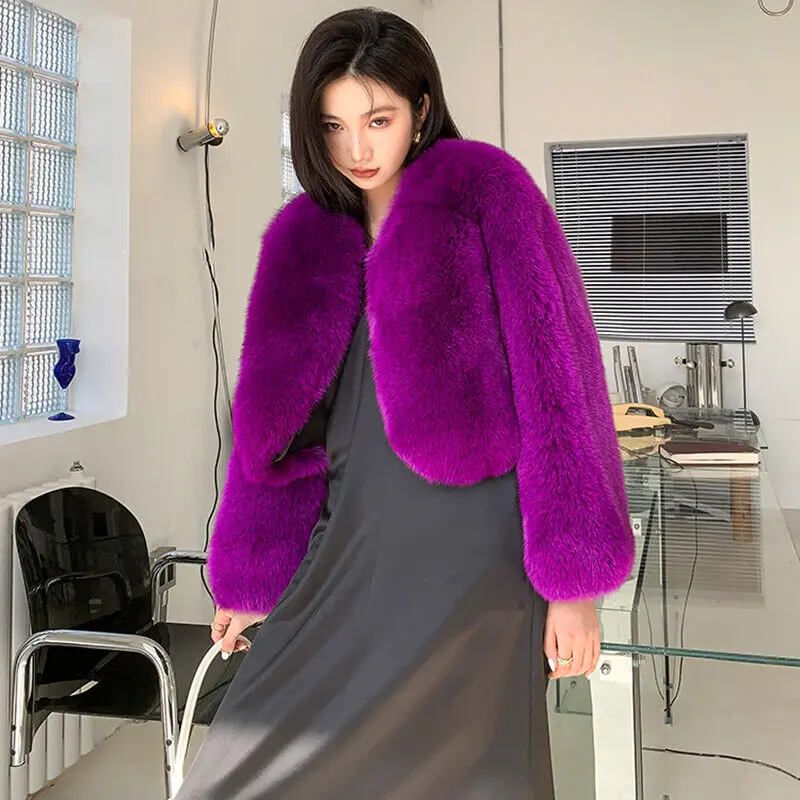 Noble Violet Fox Fur Coat Women Winter Warm Fashion Luxury Outertwear Complete Skin Purple Real Fur Jacket Lady