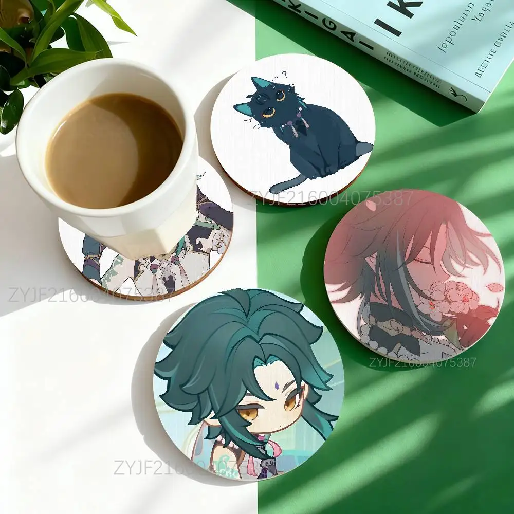 

G-Genshin Impact XIAO Round Wooden Coasters For Design Suitable for Drinks Tea,Coffee Home Perfect Gift Holidays