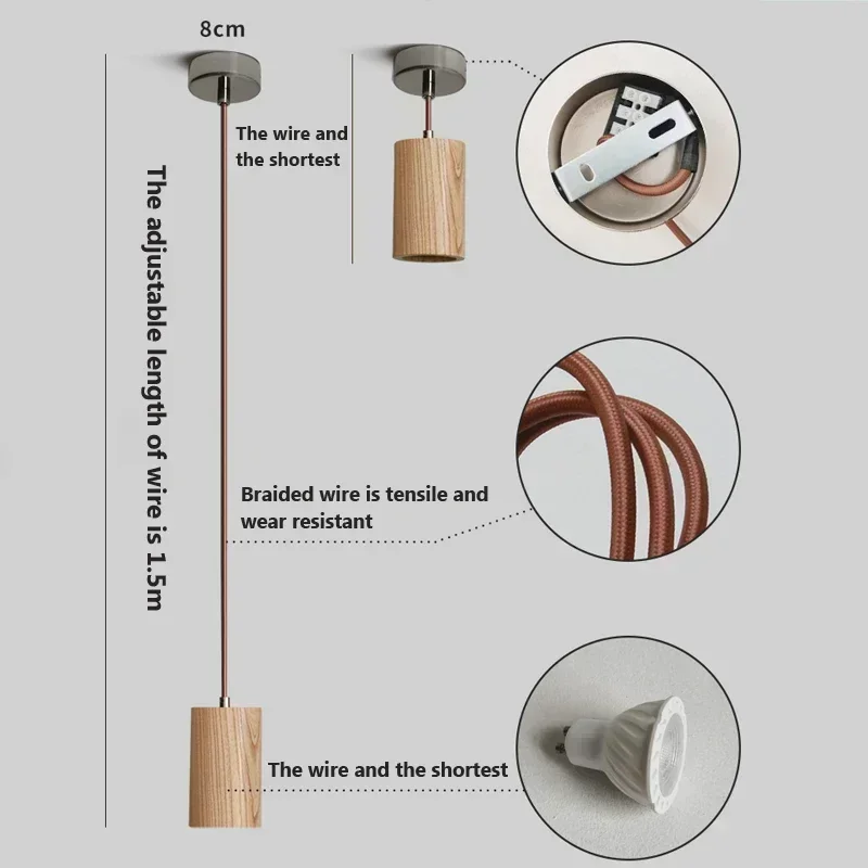 Nordic Wood Rubberwood Pendant Light Single Head for Bedroom Restaurant Cafe Decorative LED Platform Front Window Lighting