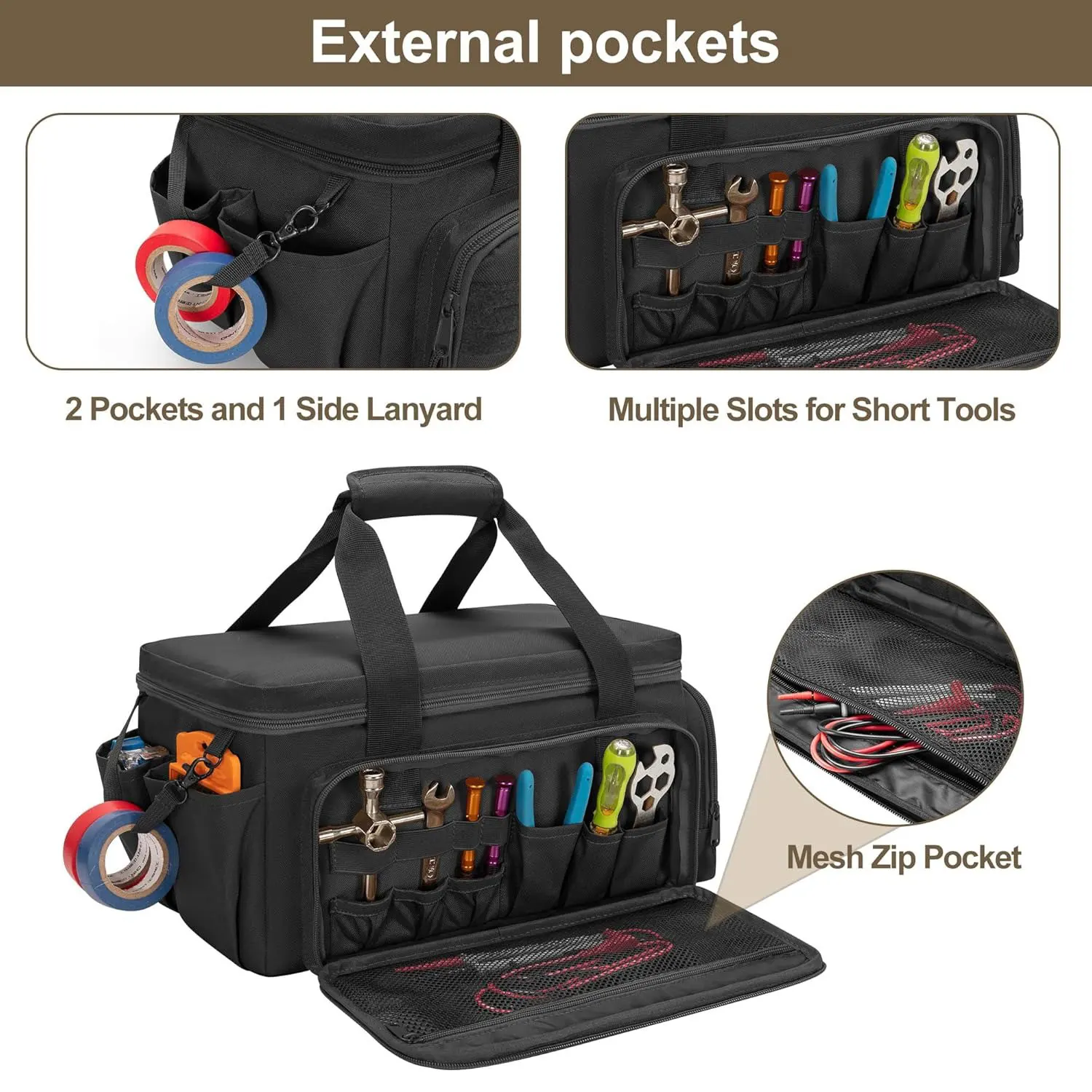 14 inch Tool Bag Anti-friction Bottom Hand Tool Storage Organizer Bag Men Tactical Bag Electrician Repairman Carpenters Handyman