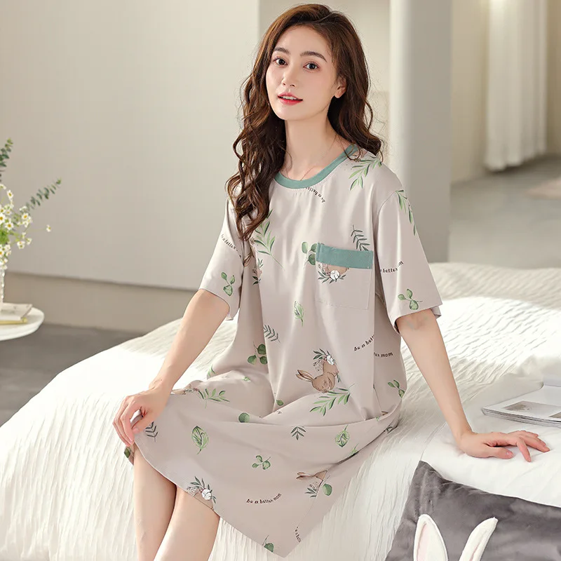 Chemise de nuit en coton à manches courtes pour femmes, vêtements de nuit d'été pour femmes, chemise de nuit pour femmes, robe de nuit Sweet Cute Student Homewear, 2023 Nouveau