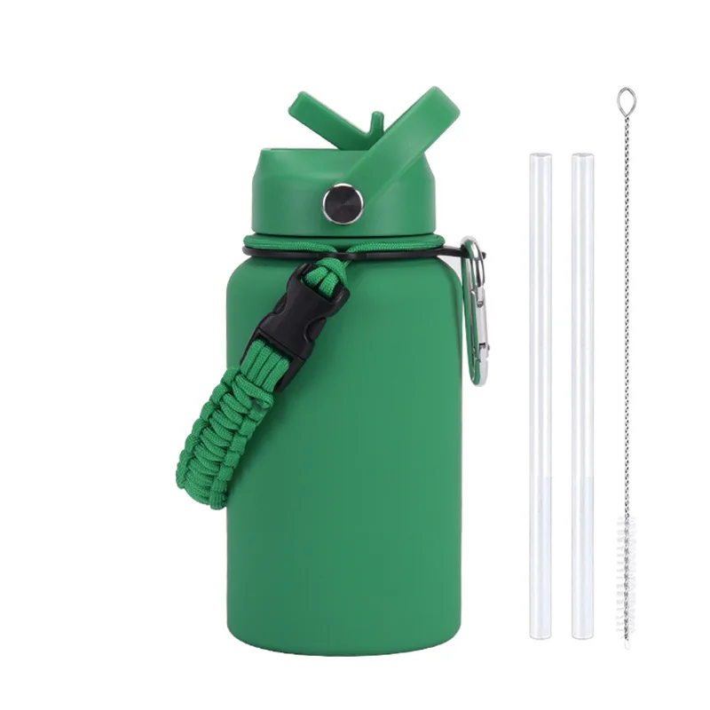 

650ml Sports Water Bottle With Lifting Rope And Straw,Stainless Steel Vacuum Flasks,Outdoor Drinkware,Wide Mouth Thermos Cup