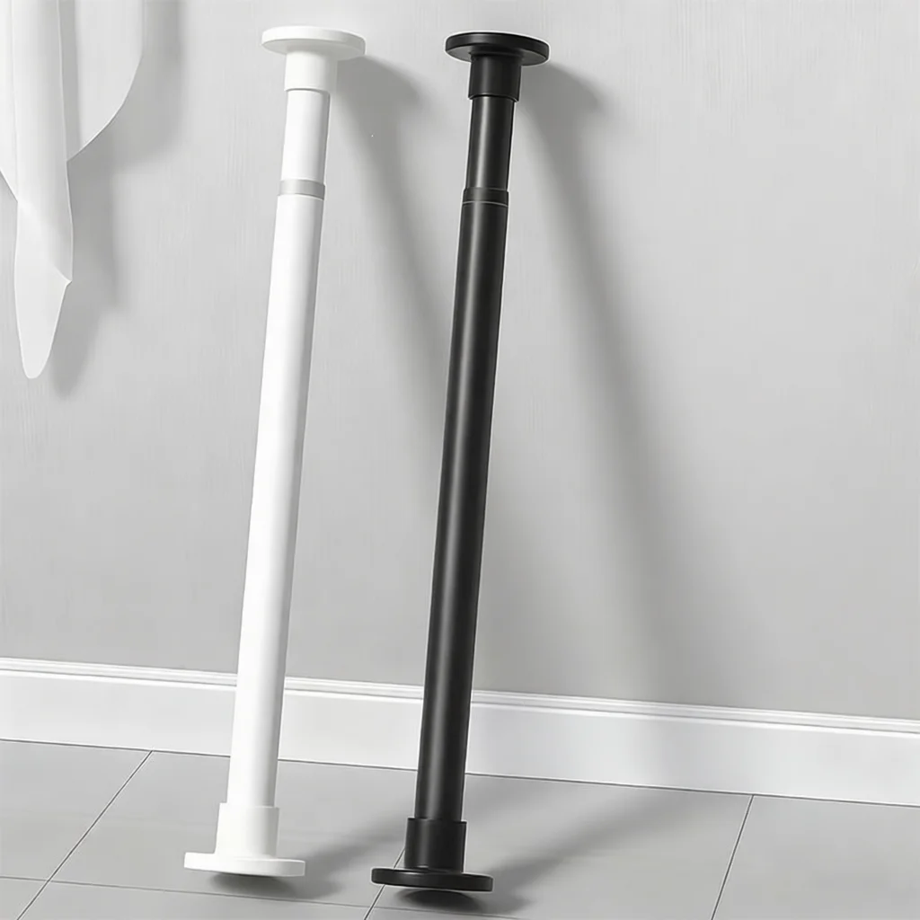 No Drilling Tension Rod Telescopic Curtain Pole Adjustable Shower Rail Wardrobe Closet Hanger Metal Clothes Storage Tool