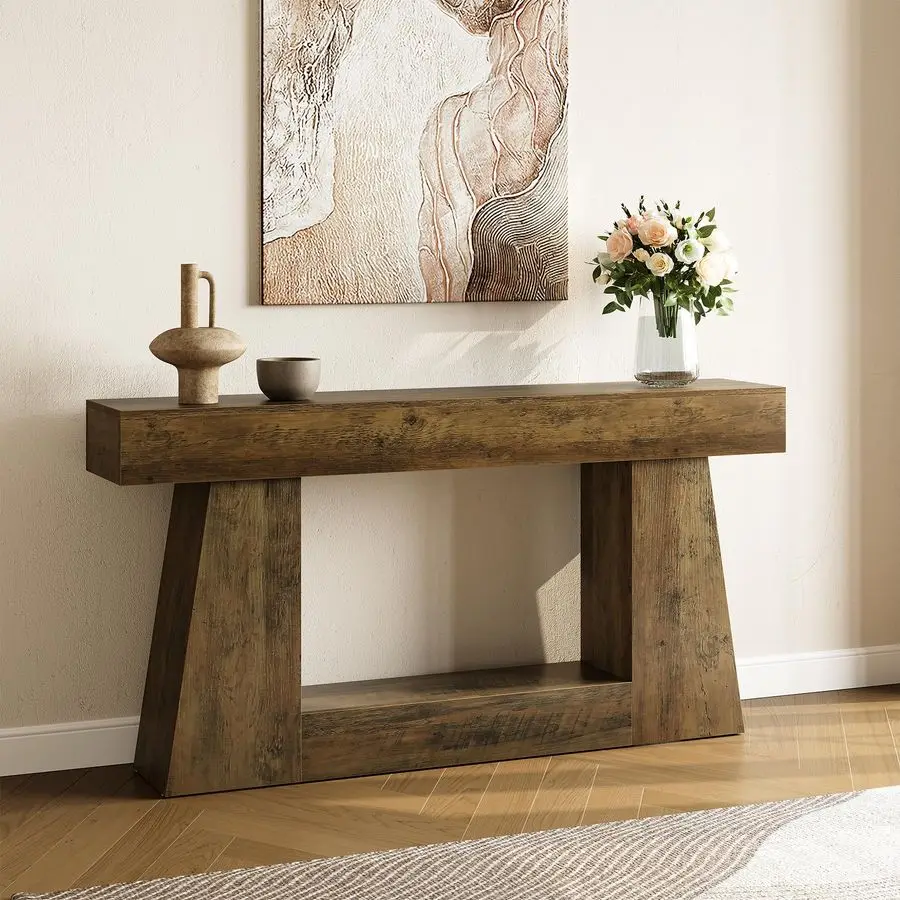 63 طاولة وحدة تحكم للمزرعة مع مساحة تخزين، طاولة أريكة ريفية للمدخل، طاولة أريكة طويلة ضيقة خلف الأريكة، طاولة وحدة التحكم لـ #6