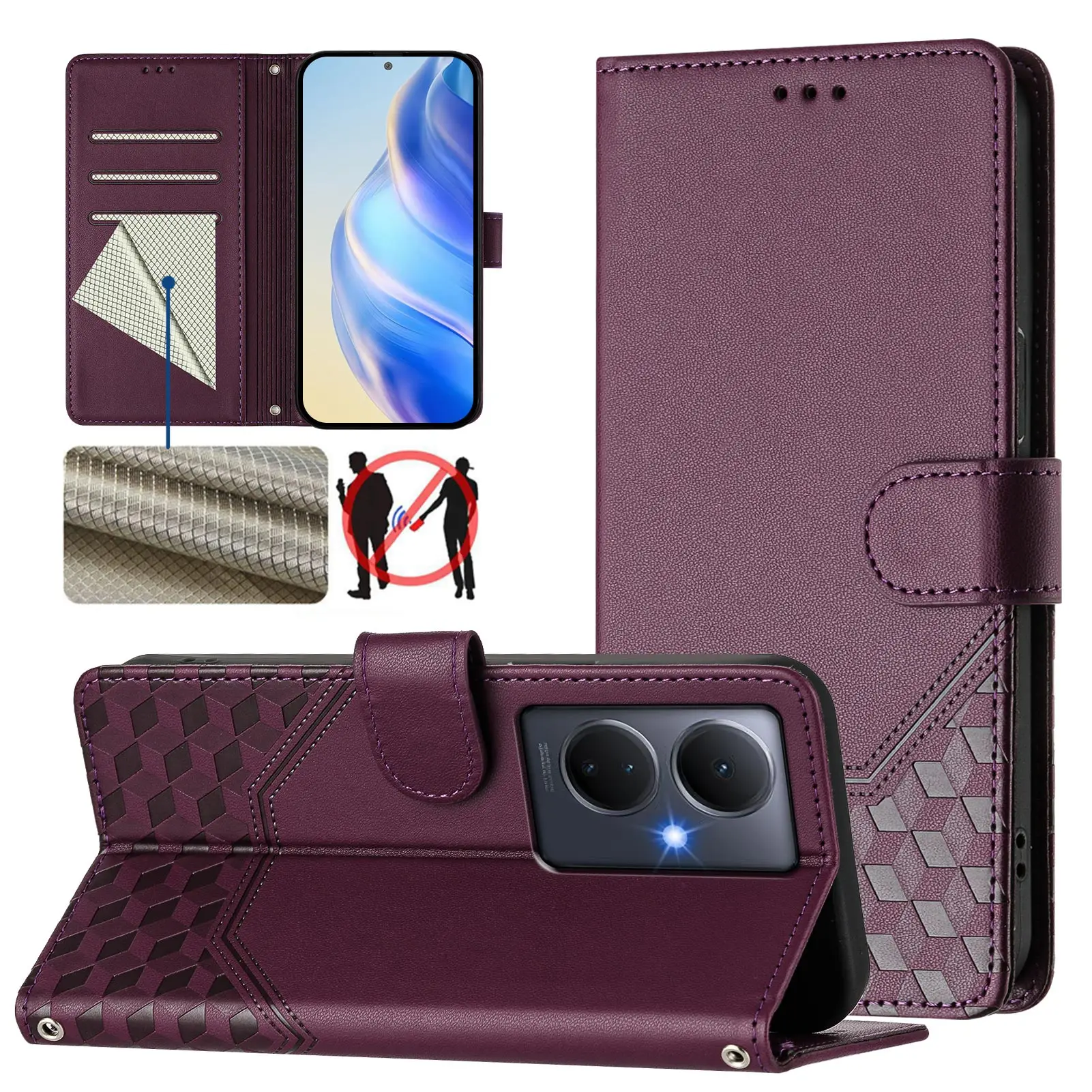 Luxury Leather Case For Vivo Y78 Y76 Y36 Y35 Y33S Y28 Y28S Y22S Y22 Y21 Y21S Y17 Y17S Y16 Y12 Y15 4G 5G Holder Phone Cover Funda