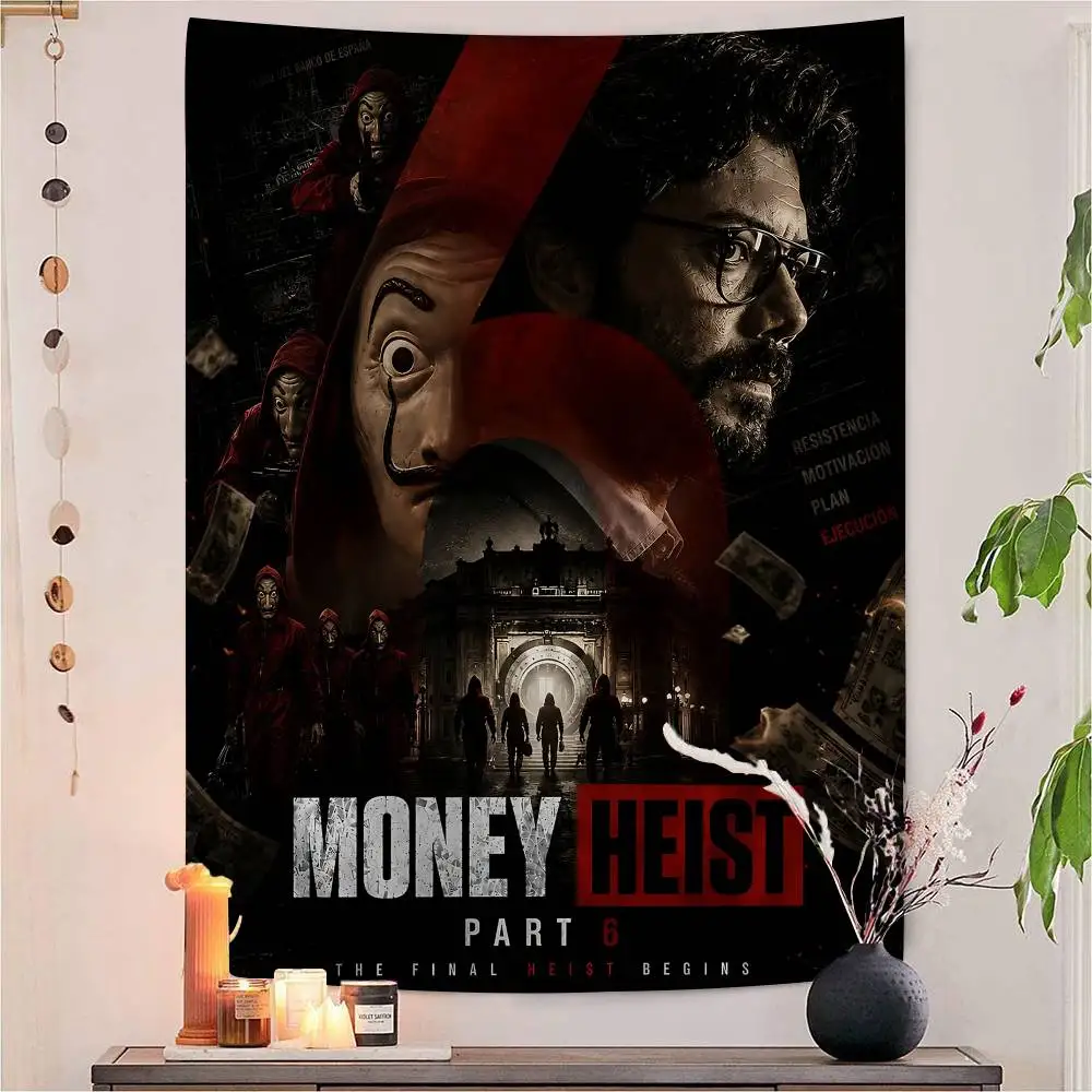 Crime D-Drama M-Money H-Heist Anime Tapestry Hippie Flower Wall Carpets Dorm Decor Wall Hanging Home Decor