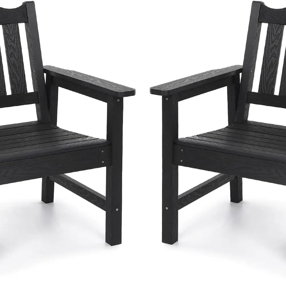 

Всепогодные стулья для патио, набор из 2 шт., уличные обеденные стулья с изогнутой спинкой, садовый стул с опорой 400 фунтов, черный