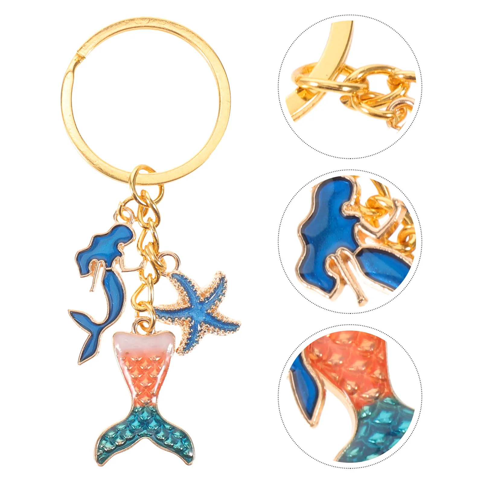 10Pcs Mermaid Keychain Metal Sea Animal Keyrings Ocean Theme Party Favor Bag Charms for Women