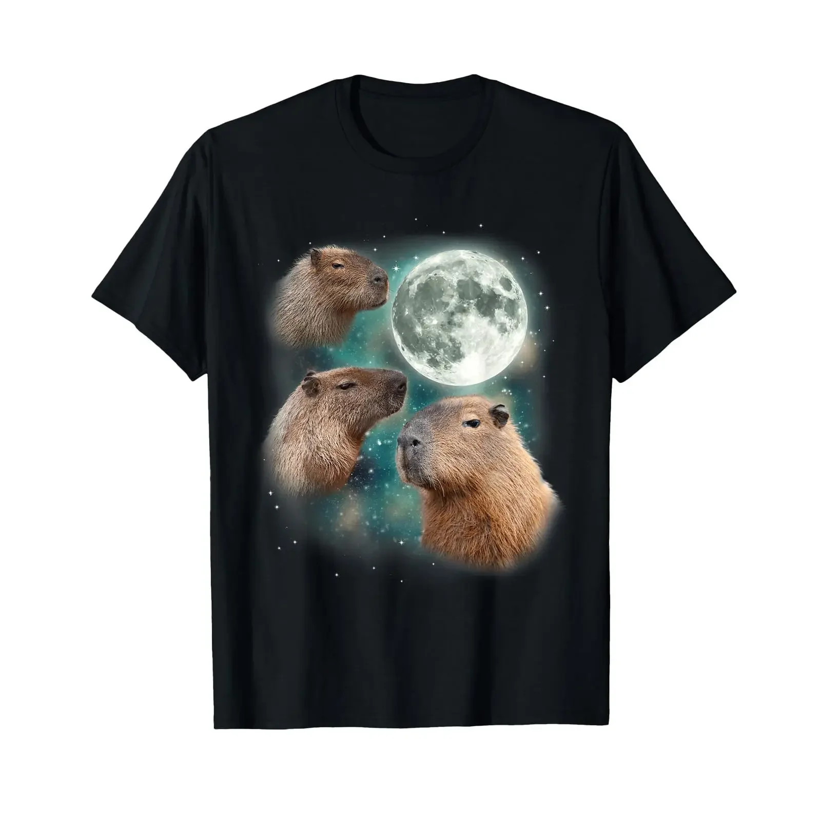 3 Capybara Moon Giant Rodents Weird Howling Parody T Shirt vintage Washed Casual Comfortable homme Unisex Stylish Soft