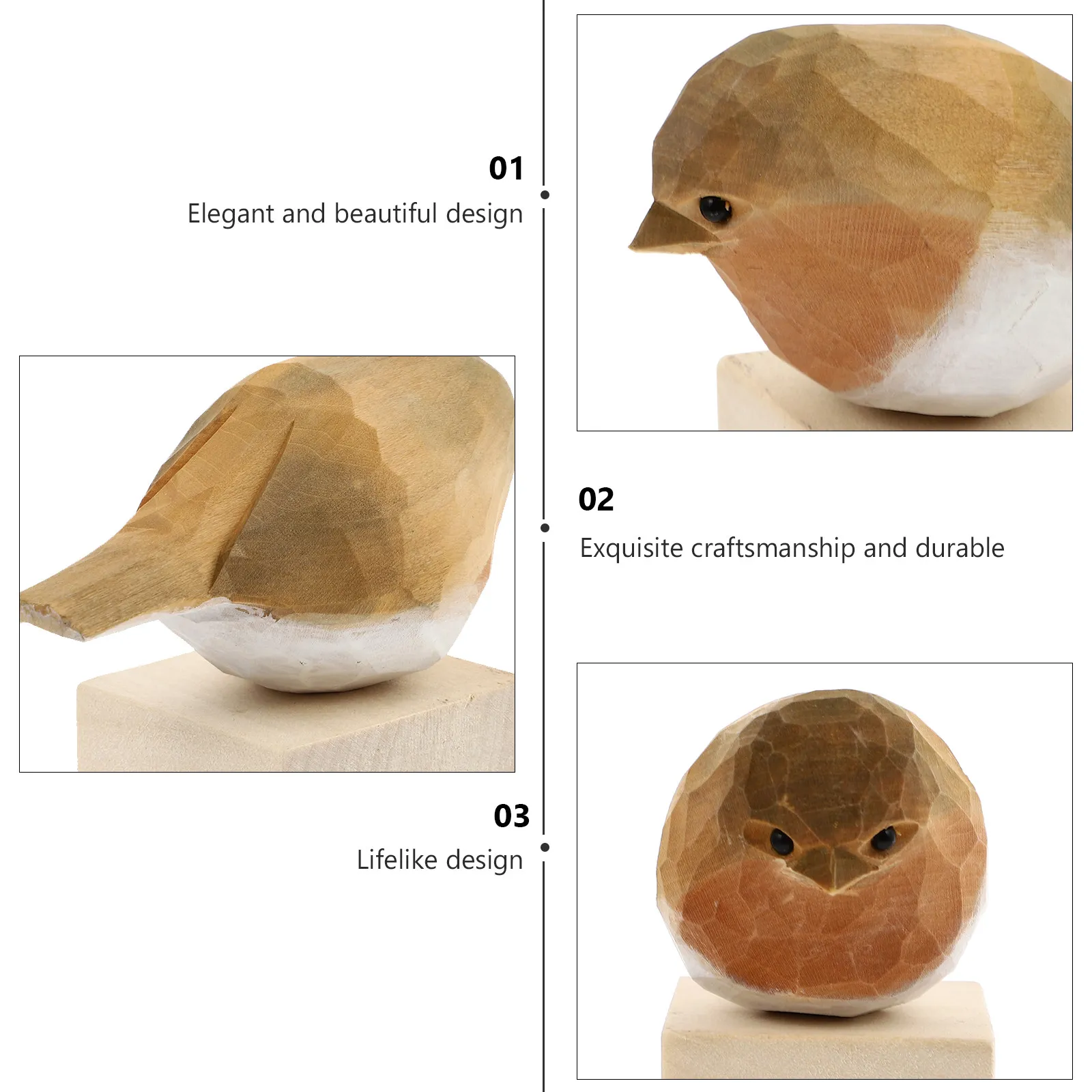 Lovely Realistic Wooden Bird Ornament Handcrafted Home Office Desktop Decoration Exquisite Gift for Christmas Birthday Wedding