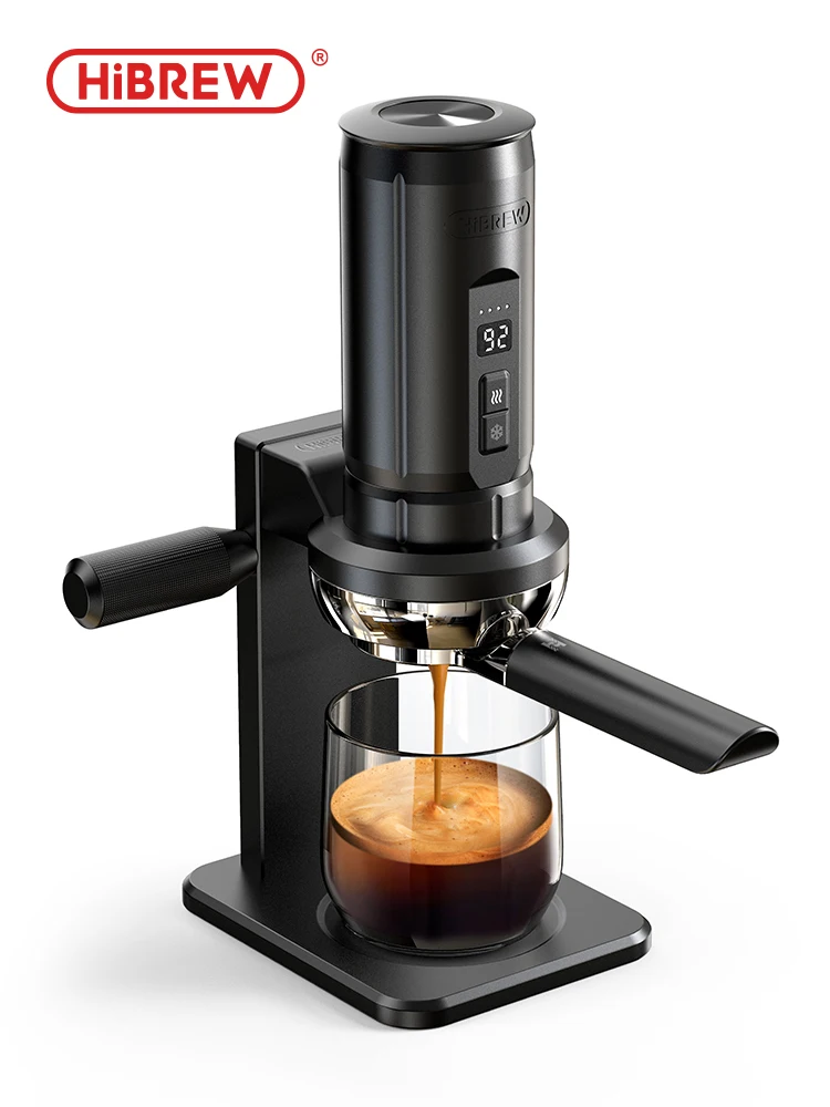 Image of HiBREW H4C Max Tragbare Kaffeemaschine mit Kabelloser Heizung und 58MM Bodenlosem Siebträger-Ständer für Zuhause, Büro & Camping