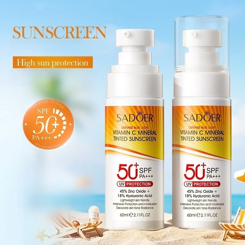 Protector solar con color mineral y vitamina C de 60 ml, refrescante y no graso, que proporciona una hidratación y protección aislante, ilumina el tono de la piel y ofrece una alta protección solar. Te acompaña en tu viaje, sin preocuparte por la exposición al sol - Cuidado de la piel en verano.