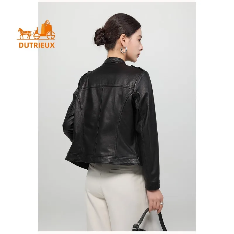 Autumn and Winter Short Stand Collar Slim Motorcycle Real Leather Jacket, 100% Genuine Sheepskin, High Quality Durable Coat