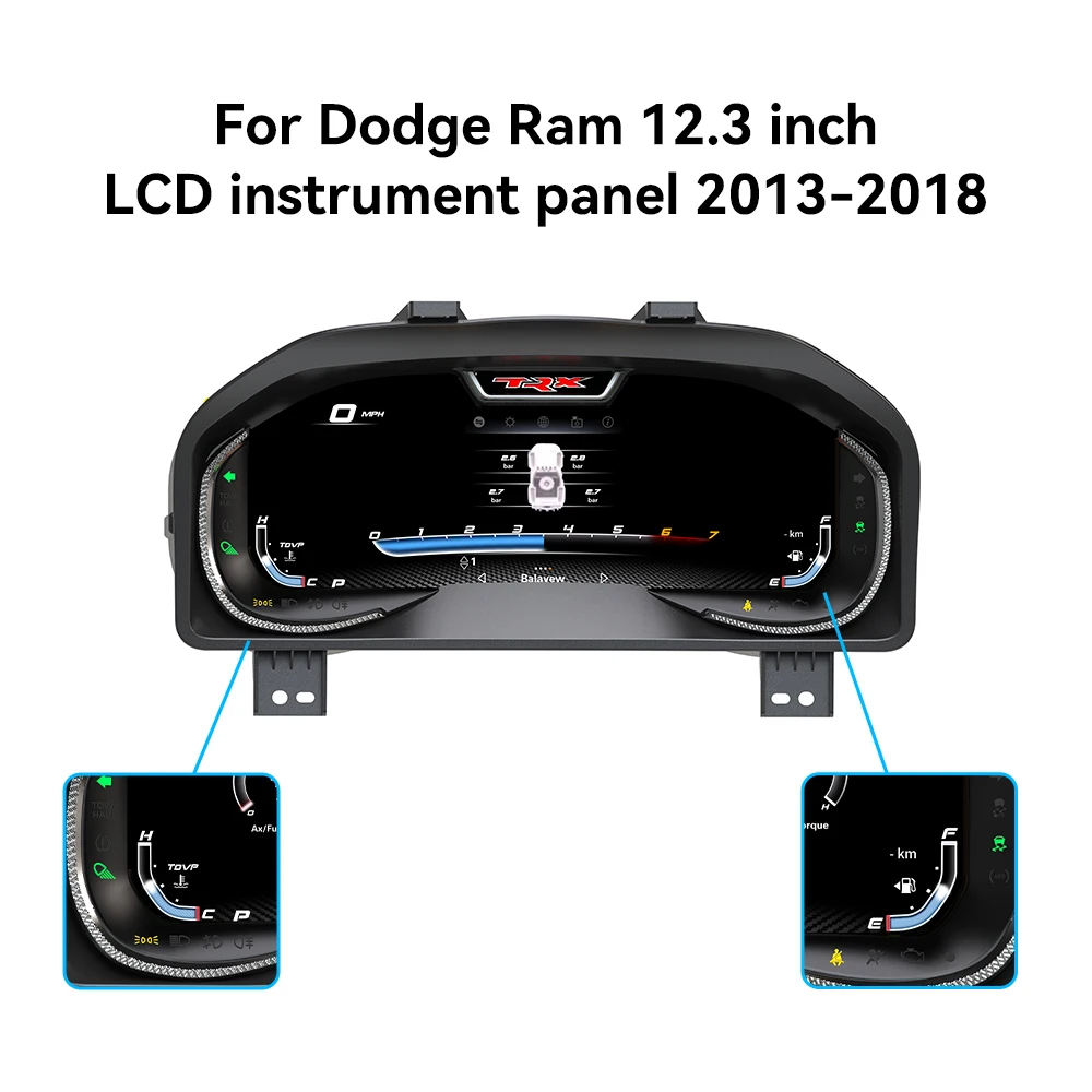 

Для Dodge Ram 2013-2018: 12,3-дюймовый цифровой приборный щиток с управлением на руле, ЖК-дисплей Denali, цифровая панель приборов