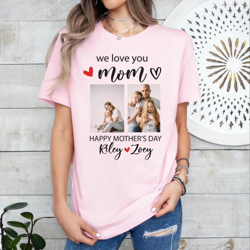 

Happy Mother's Day Shirt Personalized Mom Picture T-Shirt Birthday Gift New First Printed T-shirt Tops Crewneck Short-sleev
