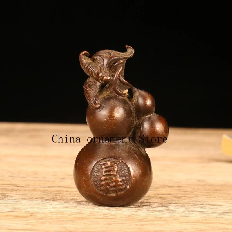 Antique alloy gourd ornament, aged and crafted for good luck and auspiciousness, suitable for office or entryway decoration, a c