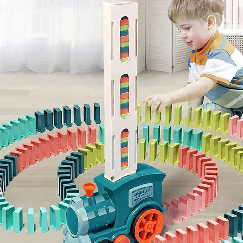 Domino Train Children Toy Automatic Laying Dominoes Floor Toy with Sound Light Electric Toy Game Baby Interaction Toy for Kid