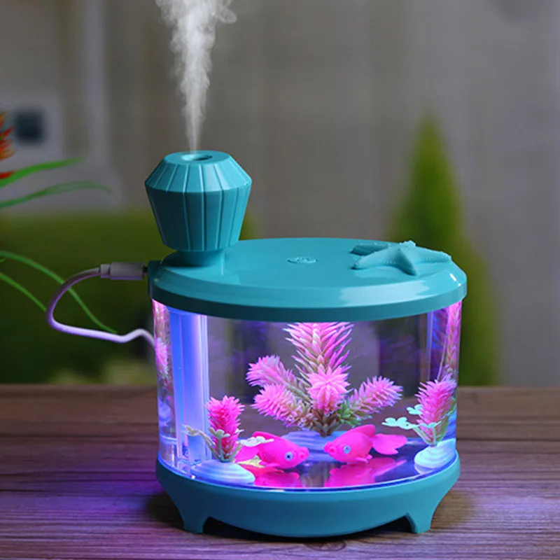 Color Night Light Humidifier USB Mini Spray 460ML Water Diffuser Mute Spray Simulated Fish Tank Air Purifier Desktop Decorative