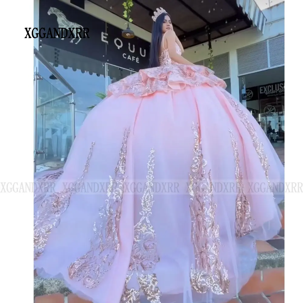 Mexico Ball Gown Pink Princess Quinceanera Dress 2024 Sequin Sweet 16 Dress Birthday Vestidos De 15 Anos 16th Formal Party Wear