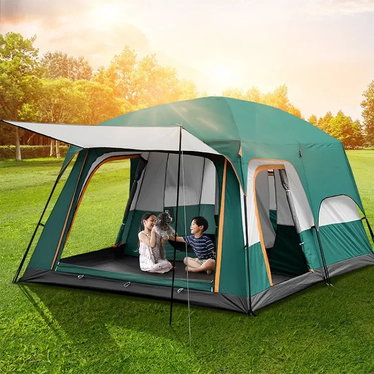 Quality Big Space Outdoor Camping Tents  Double Layers 2 Rooms 1 Living Room Luxury Waterproof Camping Tent