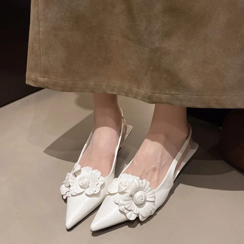 

2026 Summer Fashion High Heels Flower Sexy Pointed Ladies Casual Outdoor Shoes Sweet White Sandals，Women's Plus-size Shoes，35-42