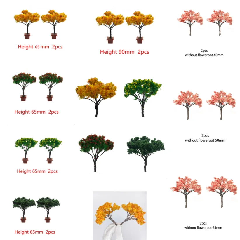 2pcs HO Scale Flower Tree Model Yard Tree Miniature Landscape Movie Animation Scene Material Photography Diy Sand Table Layout