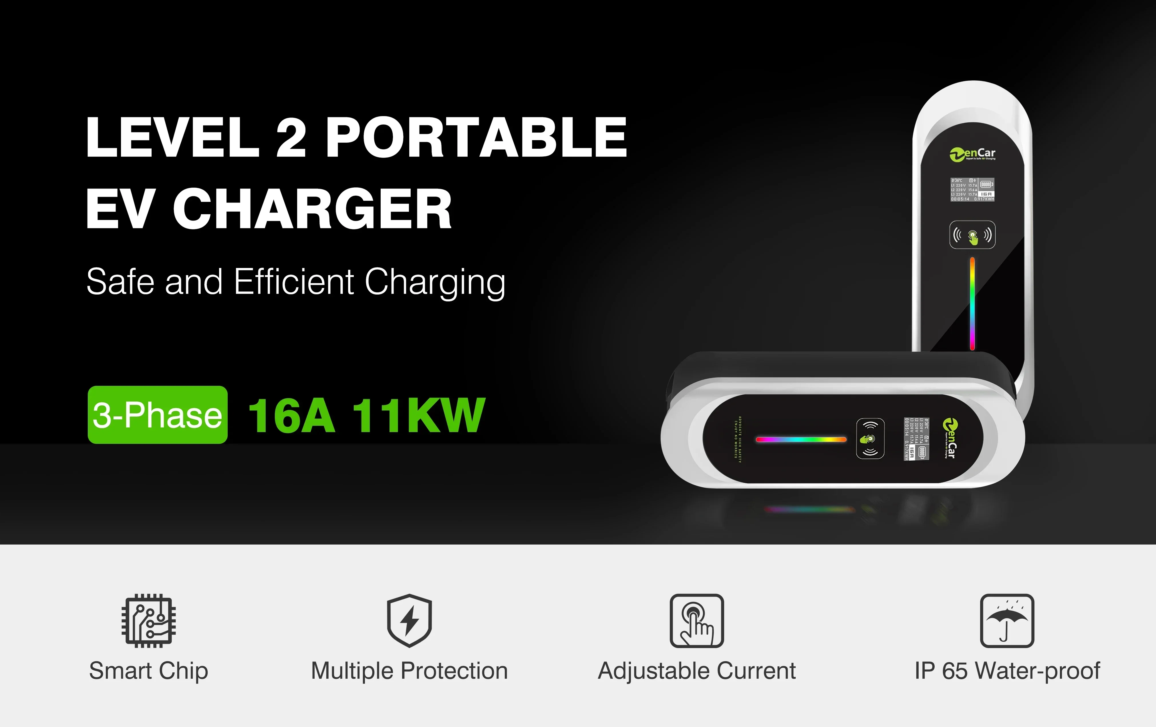 

2025/2022 NEW ZENCAR 16A 11KW Level 2 Portable EV Car Charger with DC 6mA for Electric Vehicles