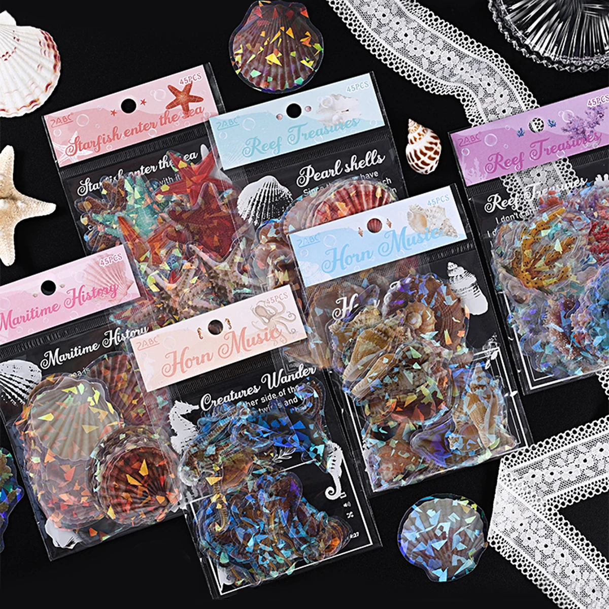 45pcs Ocean Creature Pattern Irregular Stickers, Creative Animal Stickers for Cards, Scrapbooks, and DIY Decoration